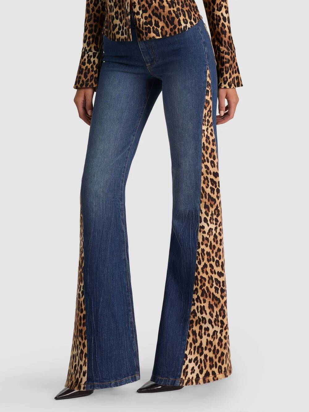 NEW ALICE + OLIVIA georgetta leopard jean in blue